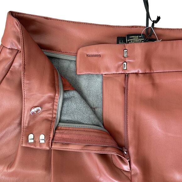 NEW House of Harlow 1960 Brown Vegan Leather Wide Leg High Rise Trouser Pants 10 - Picture 5 of 13